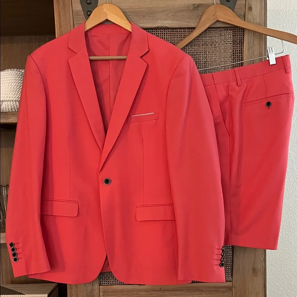 MY'S Men's 2 Piece Slim Fit Suit, One Button Blazer and Short Pants Set